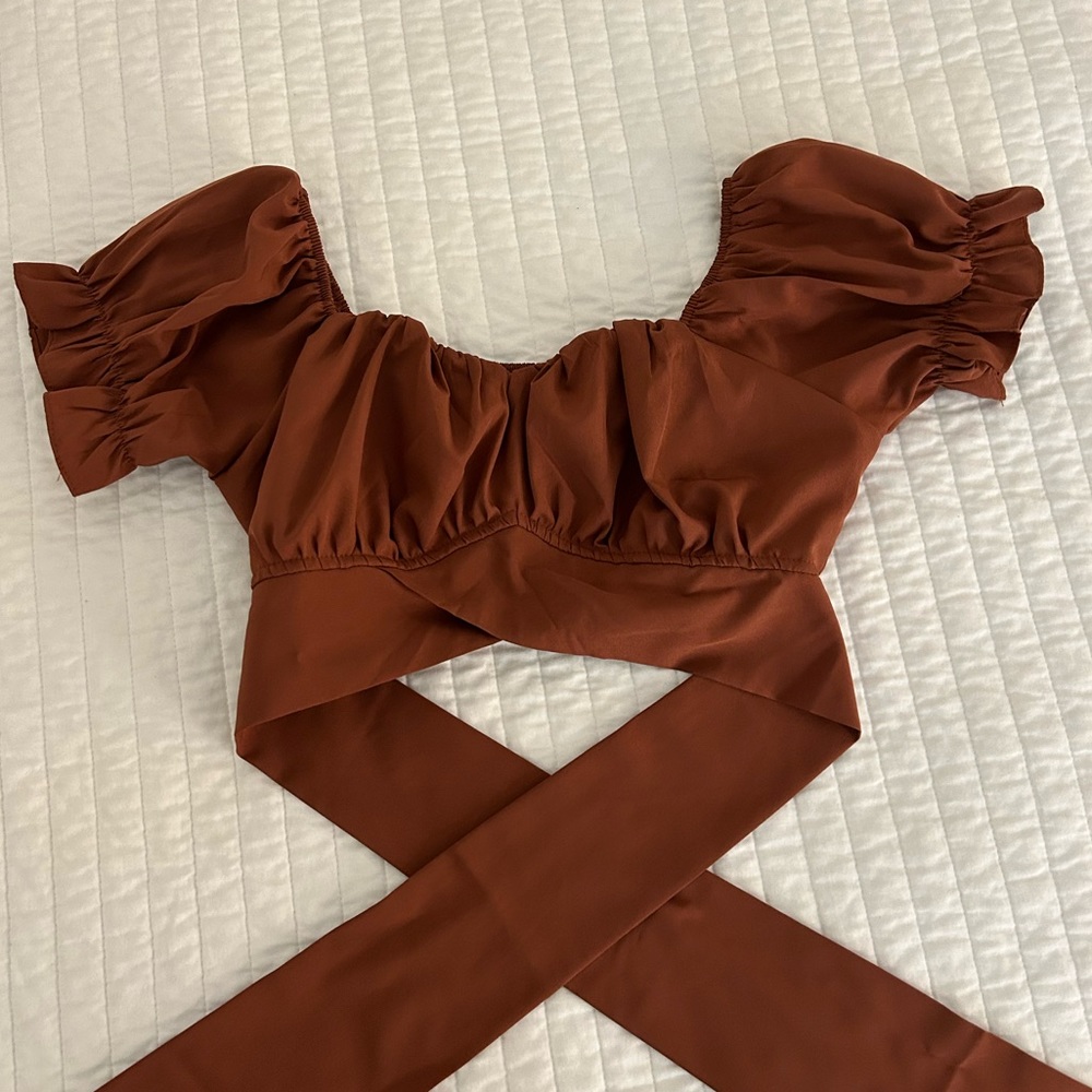 Brand new never worn burnt orange ruffle tie crop top